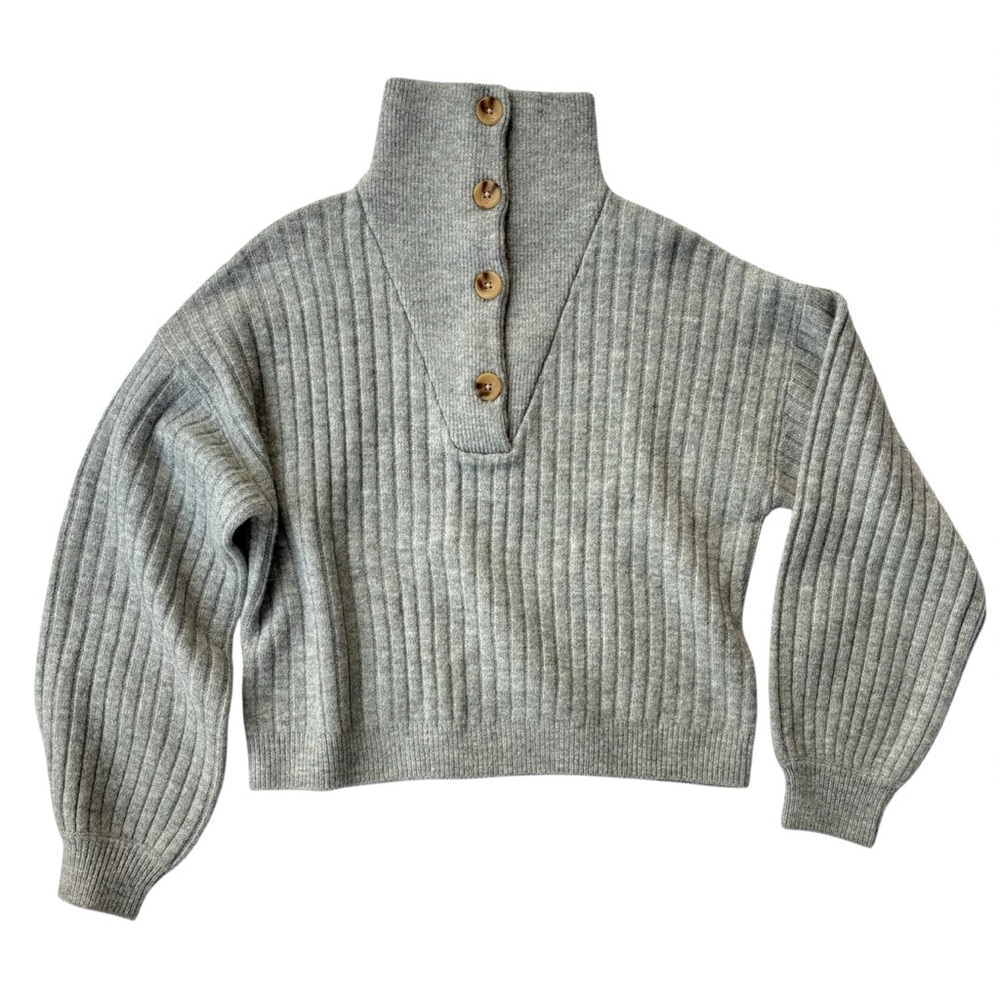 Amenah Ribbed Funnel Neck Sweater with Buttons Crop Acrylic Blend Size 3 Large
